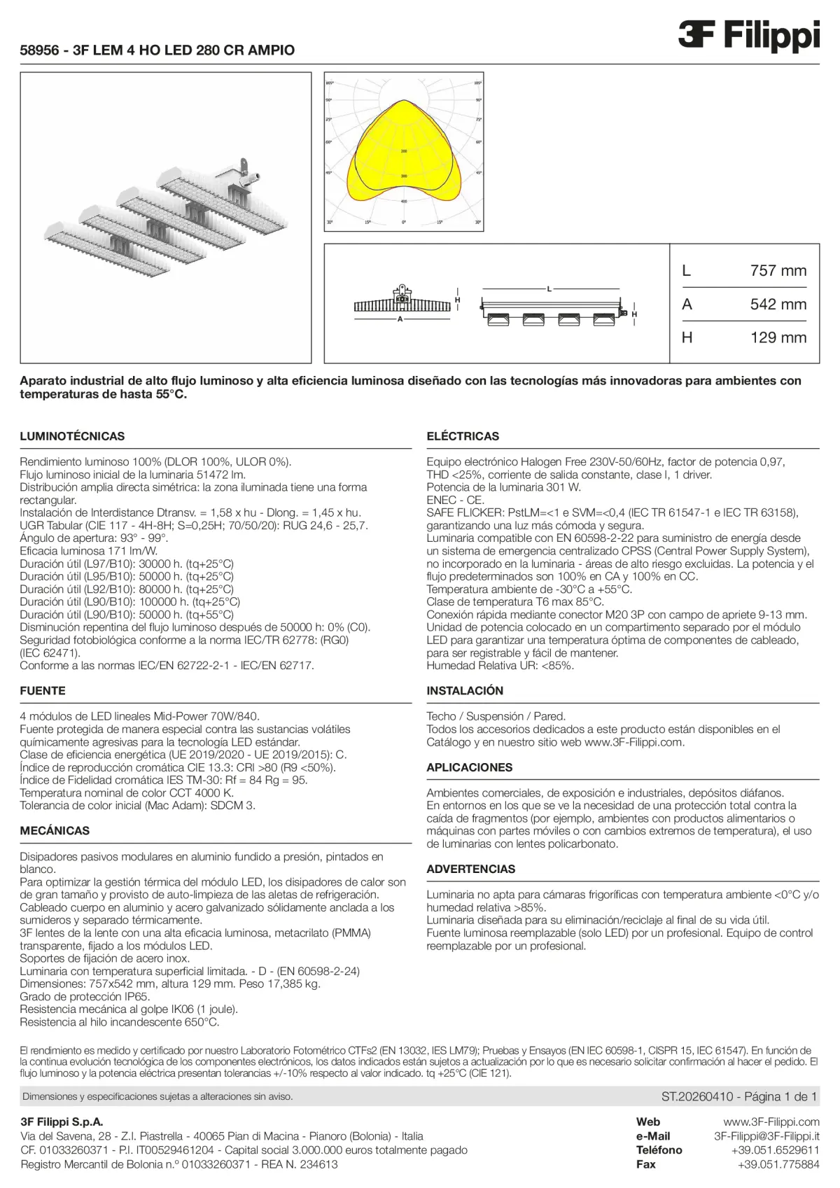 58956 - 3F LEM 4 HO LED 280 CR AMPIO - Datasheet - es