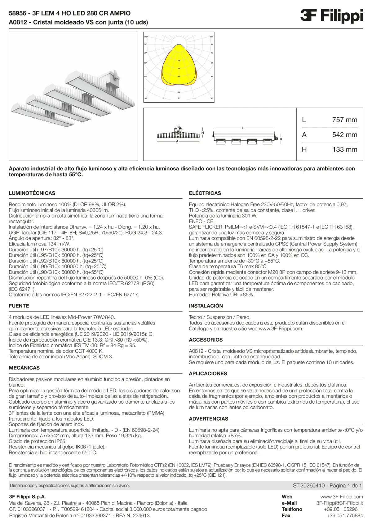 58956+A0812 - 3F LEM 4 HO LED 280 CR AMPIO + VS - Datasheet - es