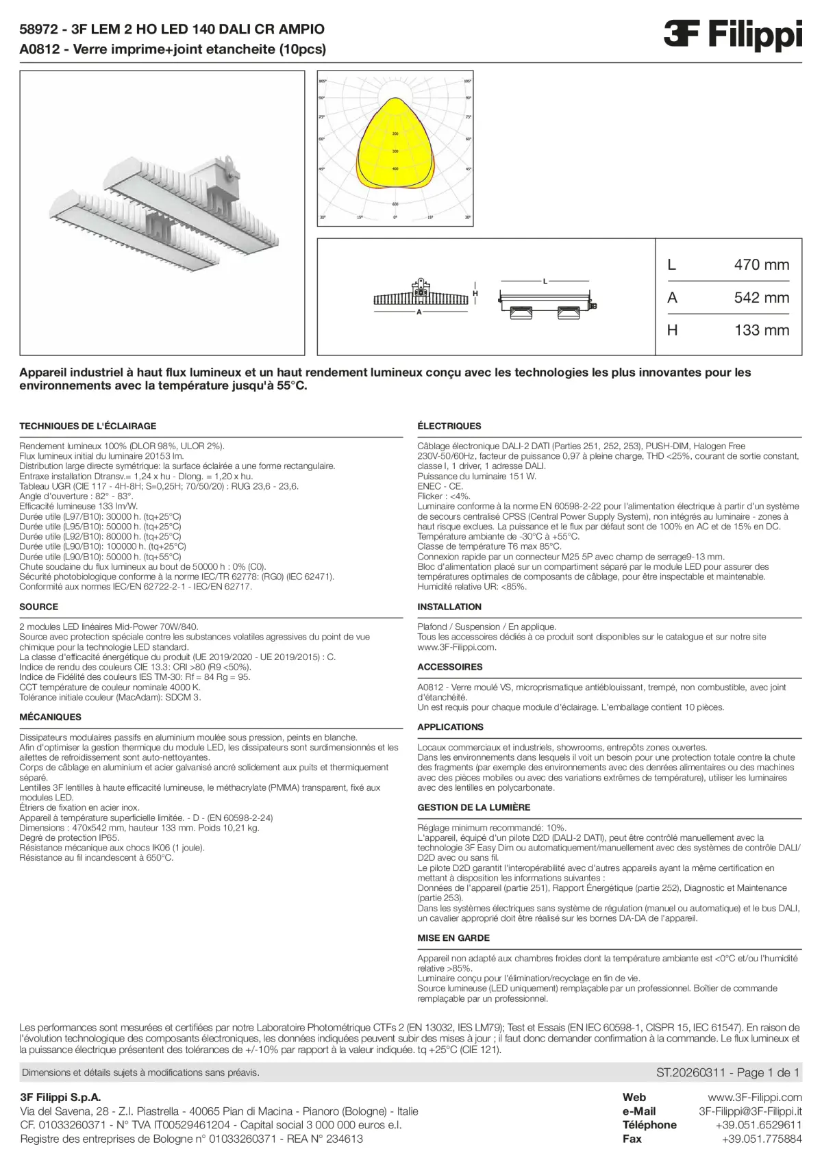 58972+A0812 - 3F LEM 2 HO LED 140 DALI CR AMPIO + VS - Datasheet - fr