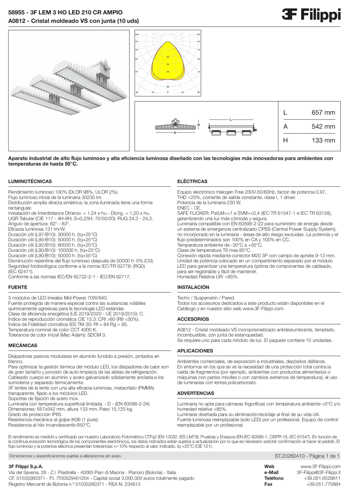58955+A0812 - 3F LEM 3 HO LED 210 CR AMPIO + VS - Datasheet - es