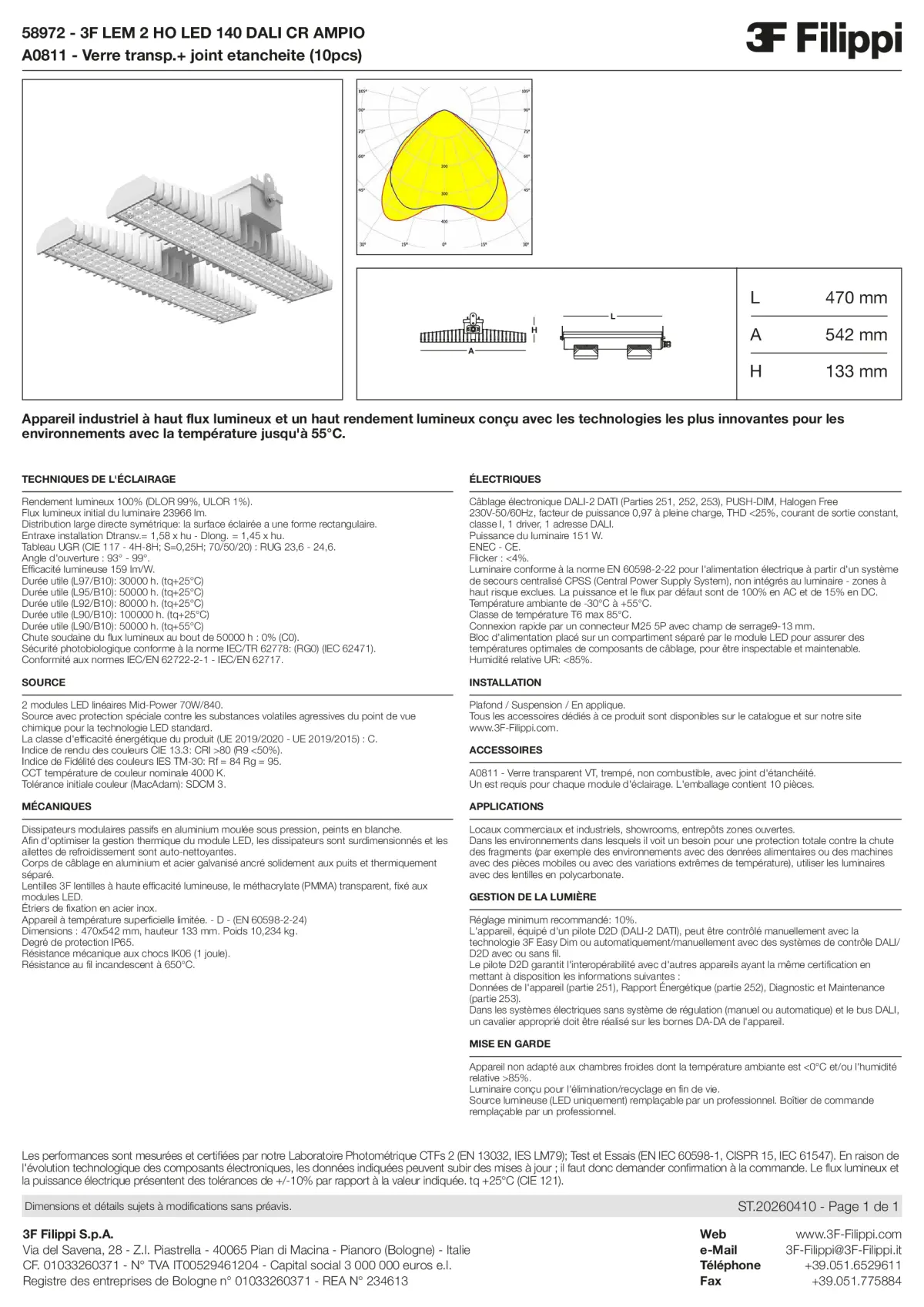 58972+A0811 - 3F LEM 2 HO LED 140 DALI CR AMPIO + VT - Datasheet - fr