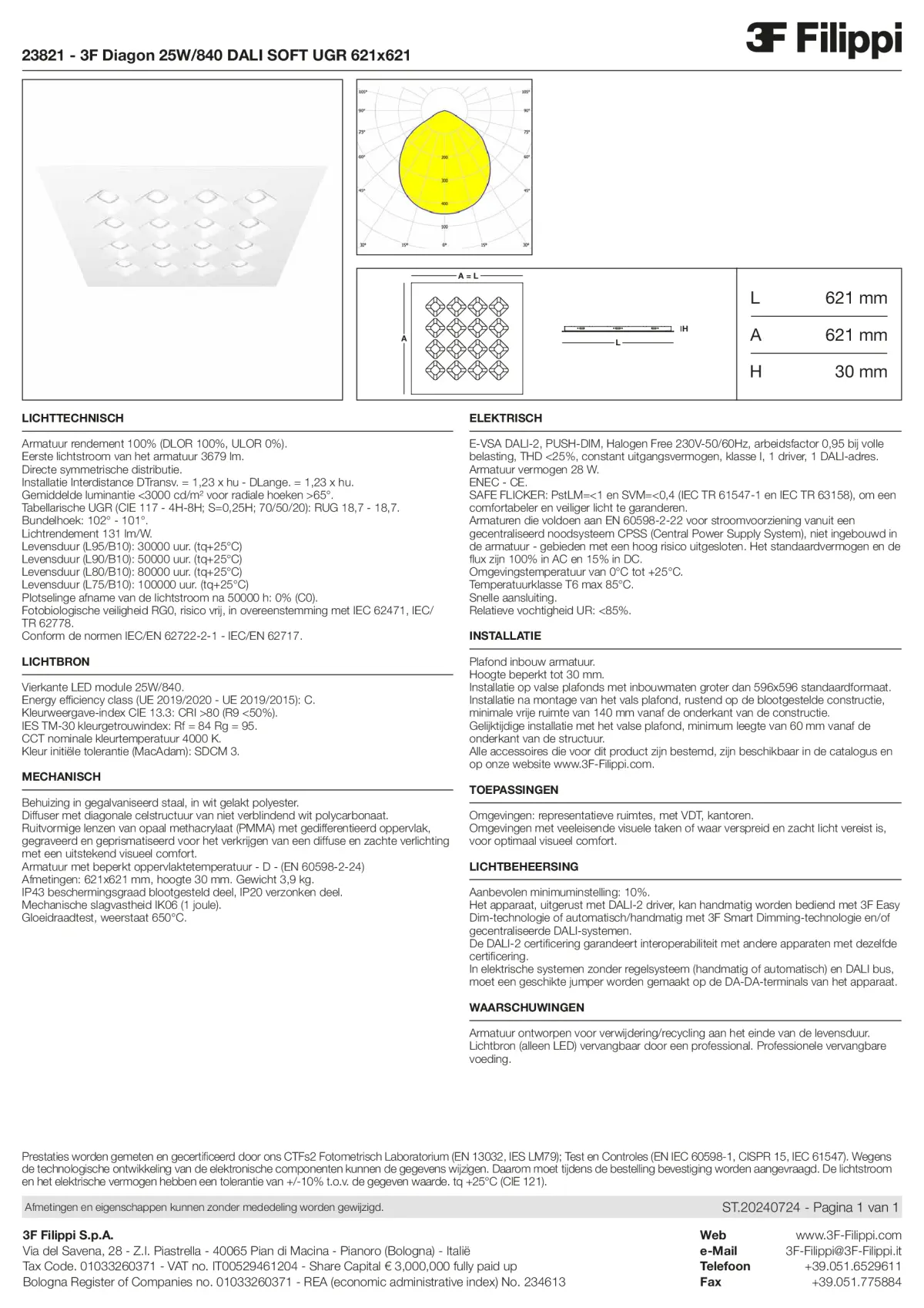 23821 - 3F Diagon 25W-840 DALI SOFT UGR 621x621 - Datasheet - nl