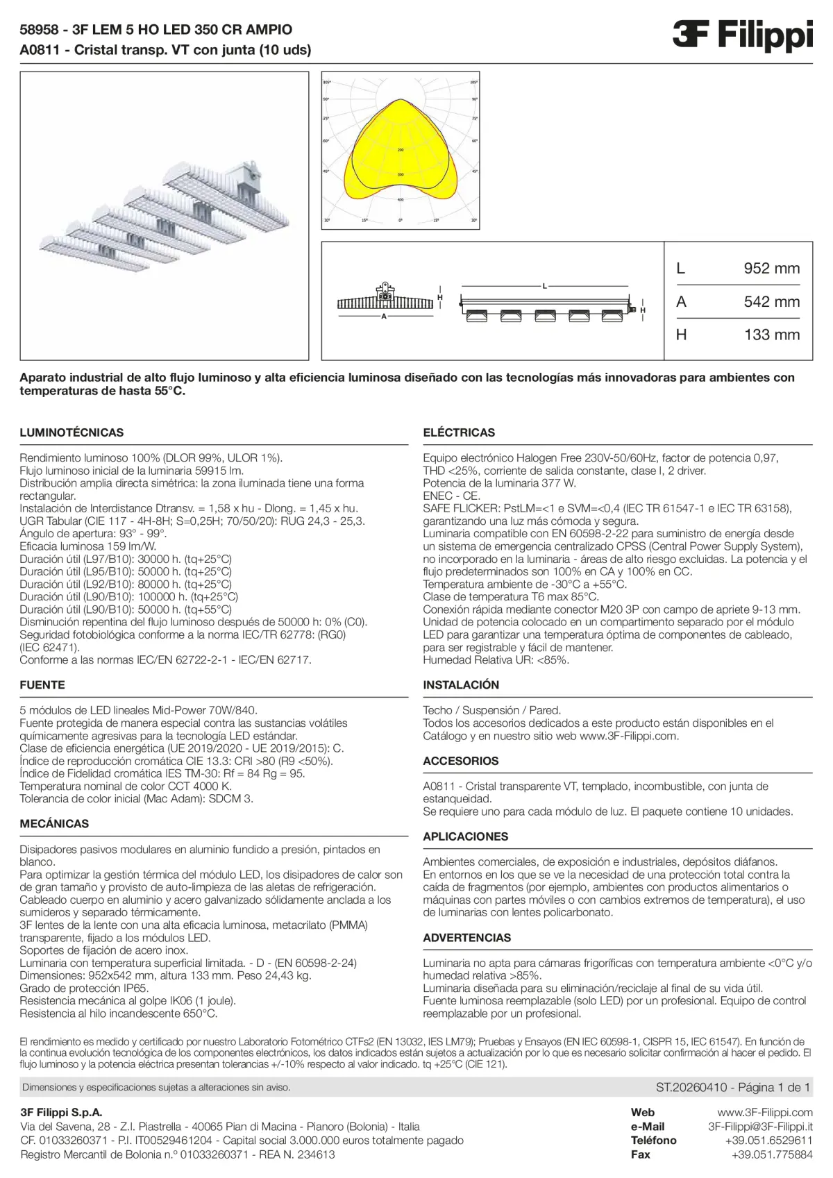 58958+A0811 - 3F LEM 5 HO LED 350 CR AMPIO + VT - Datasheet - es