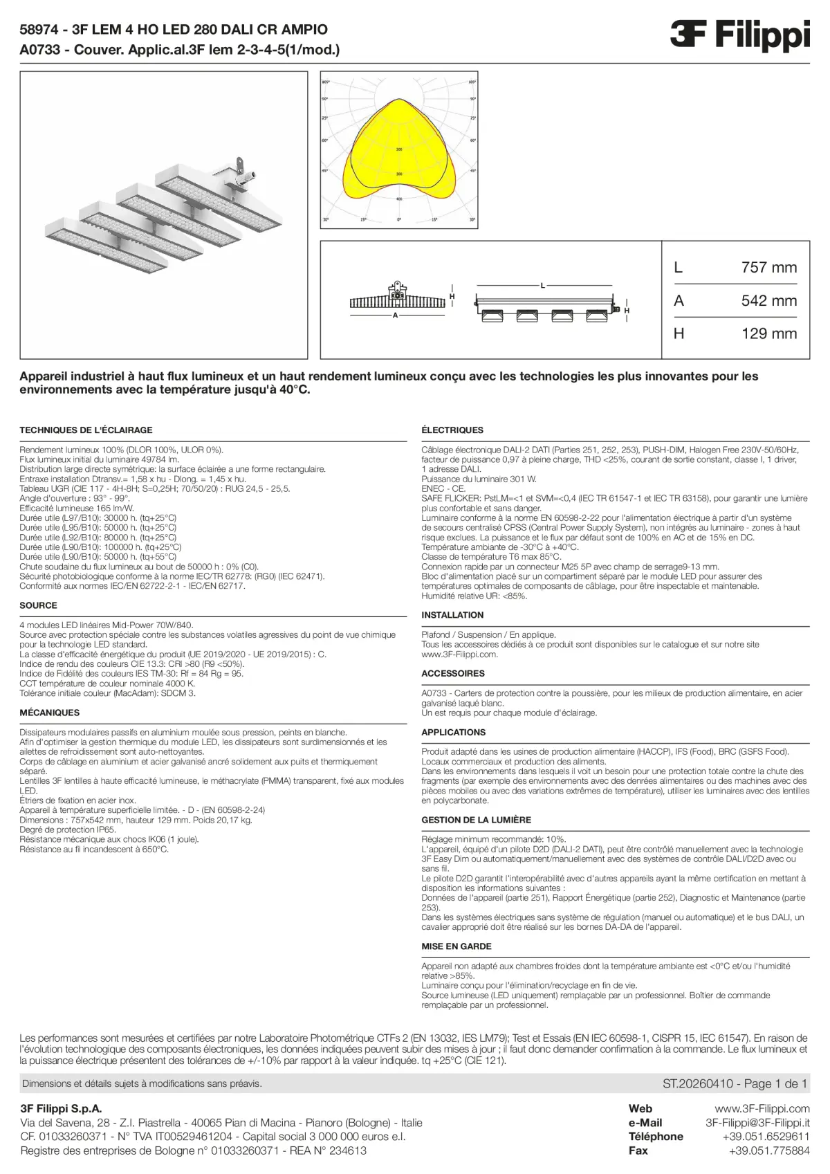 58974+A0733 - 3F LEM 4 HO LED 280 DALI CR AMPIO + FOOD - Datasheet - fr