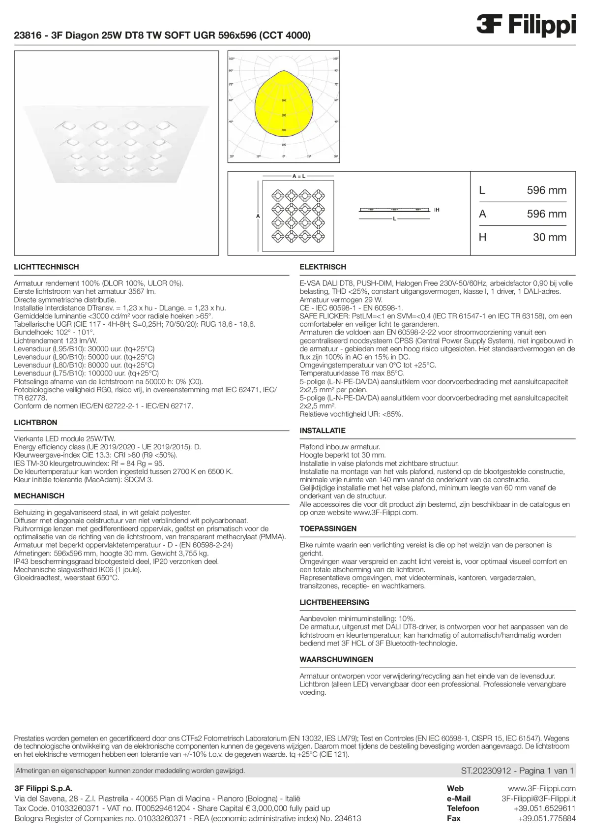 23816 - 3F Diagon 25W DT8 TW SOFT UGR 596x596 (CCT 4000) - Datasheet - nl