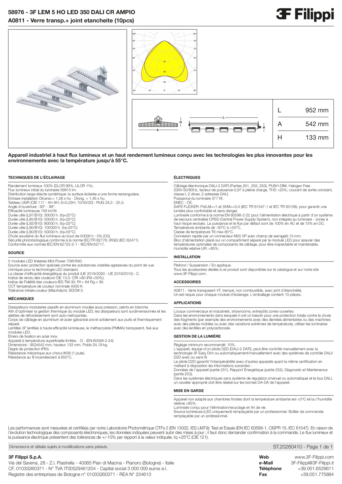 58976+A0811 - 3F LEM 5 HO LED 350 DALI CR AMPIO + VT - Datasheet - fr