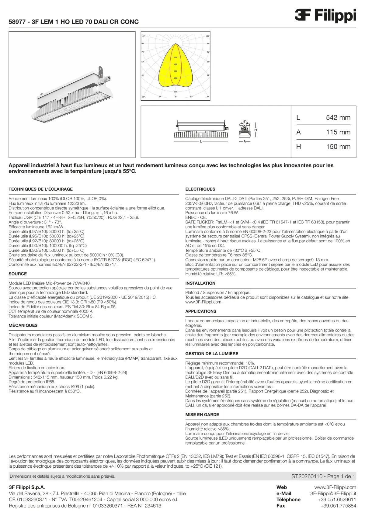 58977 - 3F LEM 1 HO LED 70 DALI CR CONC - Datasheet - fr