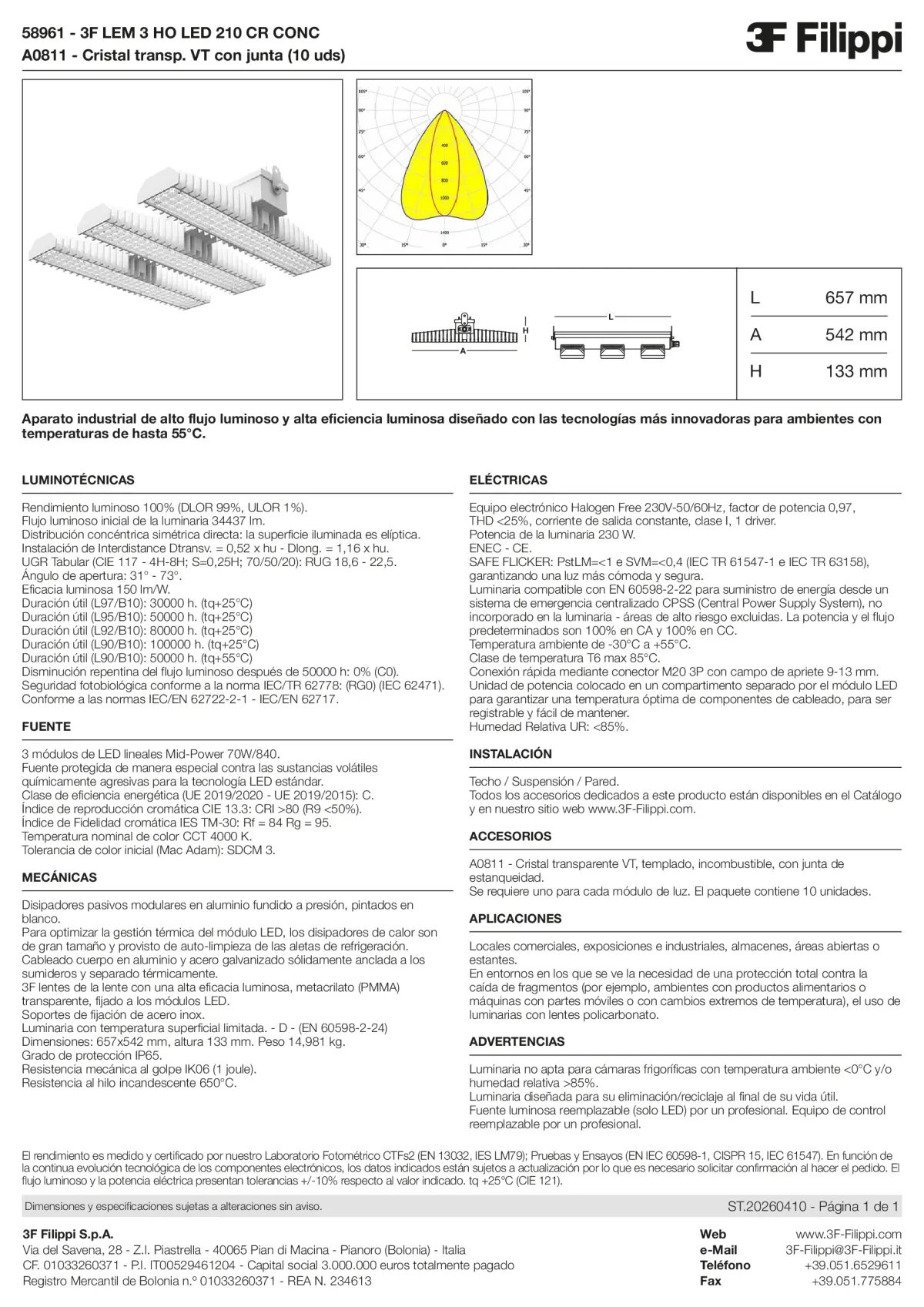58961+A0811 - 3F LEM 3 HO LED 210 CR CONC + VT - Datasheet - es