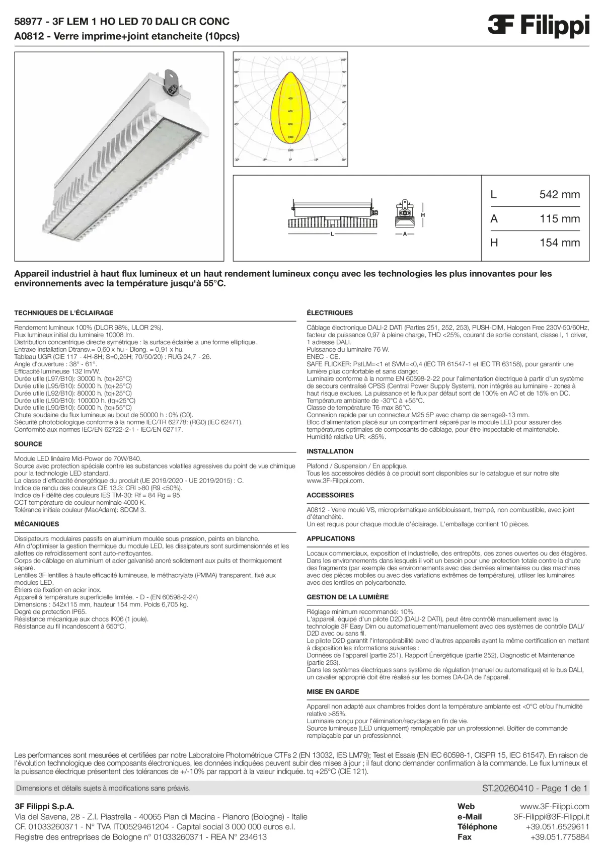 58977+A0812 - 3F LEM 1 HO LED 70 DALI CR CONC + VS - Datasheet - fr