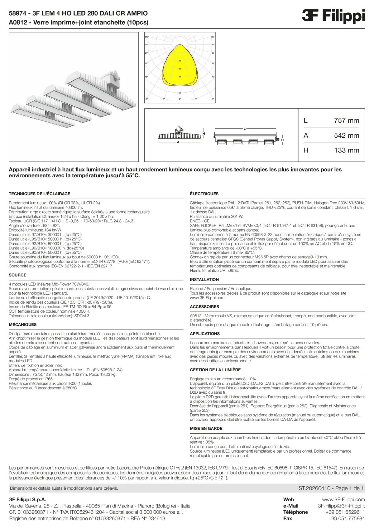 58974+A0812 - 3F LEM 4 HO LED 280 DALI CR AMPIO + VS - Datasheet - fr