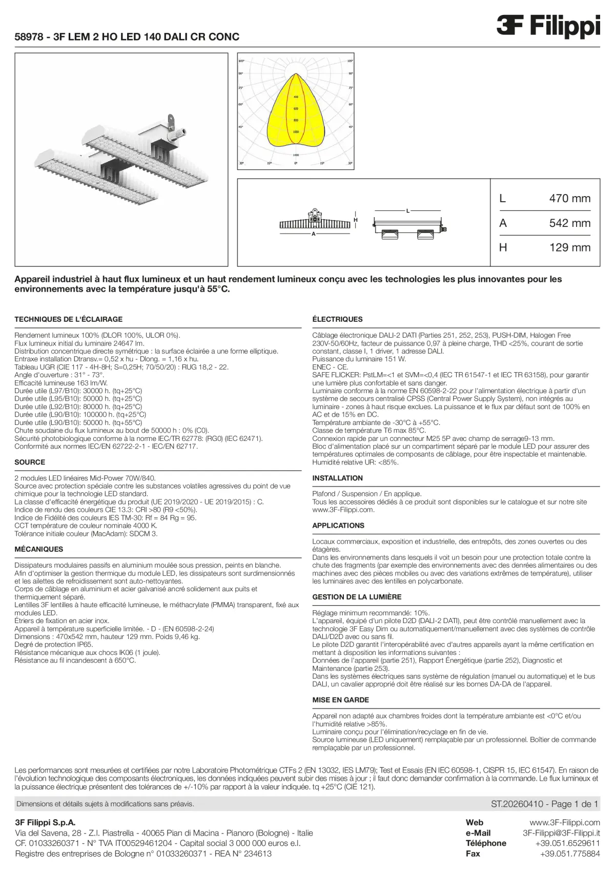 58978 - 3F LEM 2 HO LED 140 DALI CR CONC - Datasheet - fr