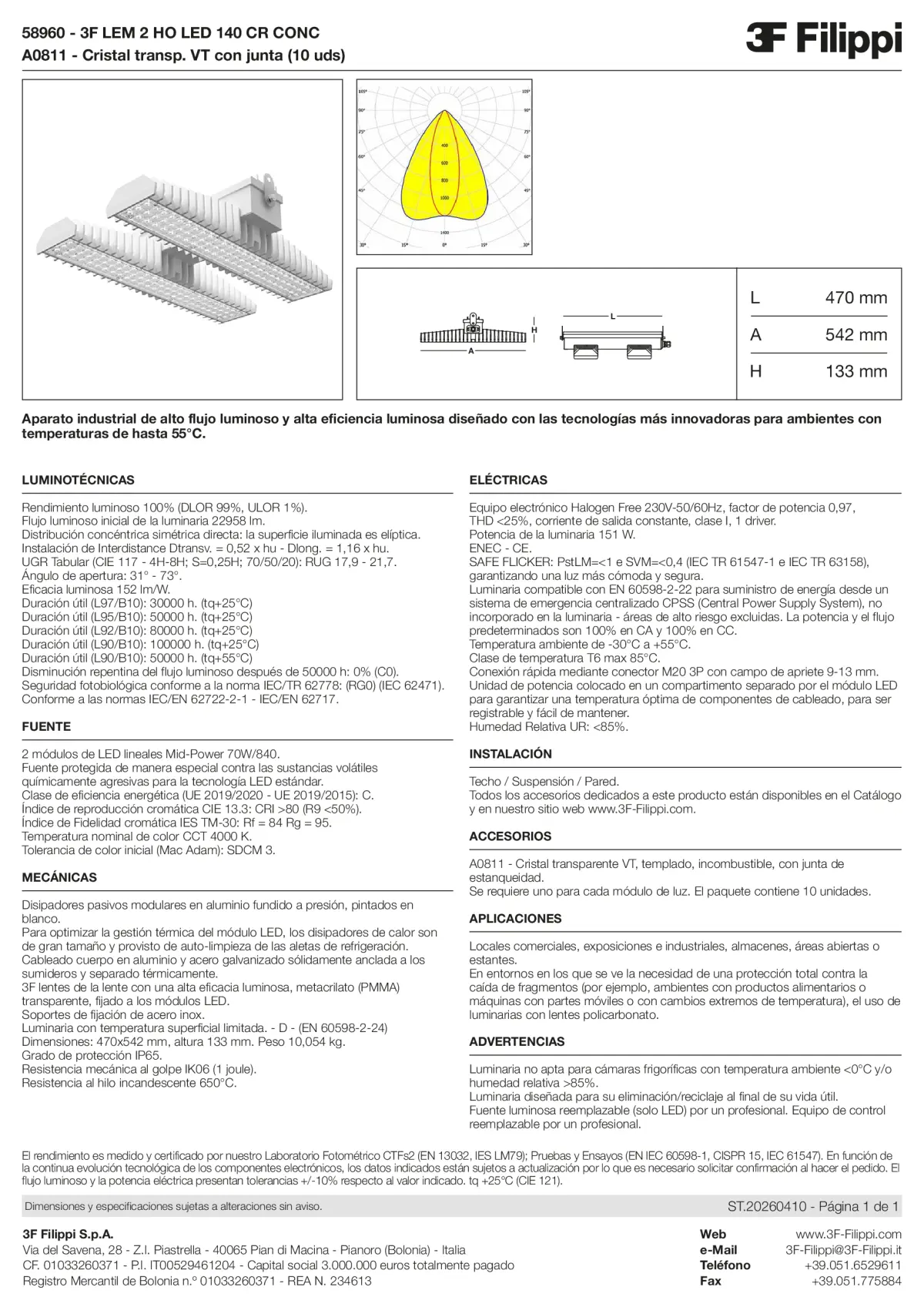 58960+A0811 - 3F LEM 2 HO LED 140 CR CONC + VT - Datasheet - es