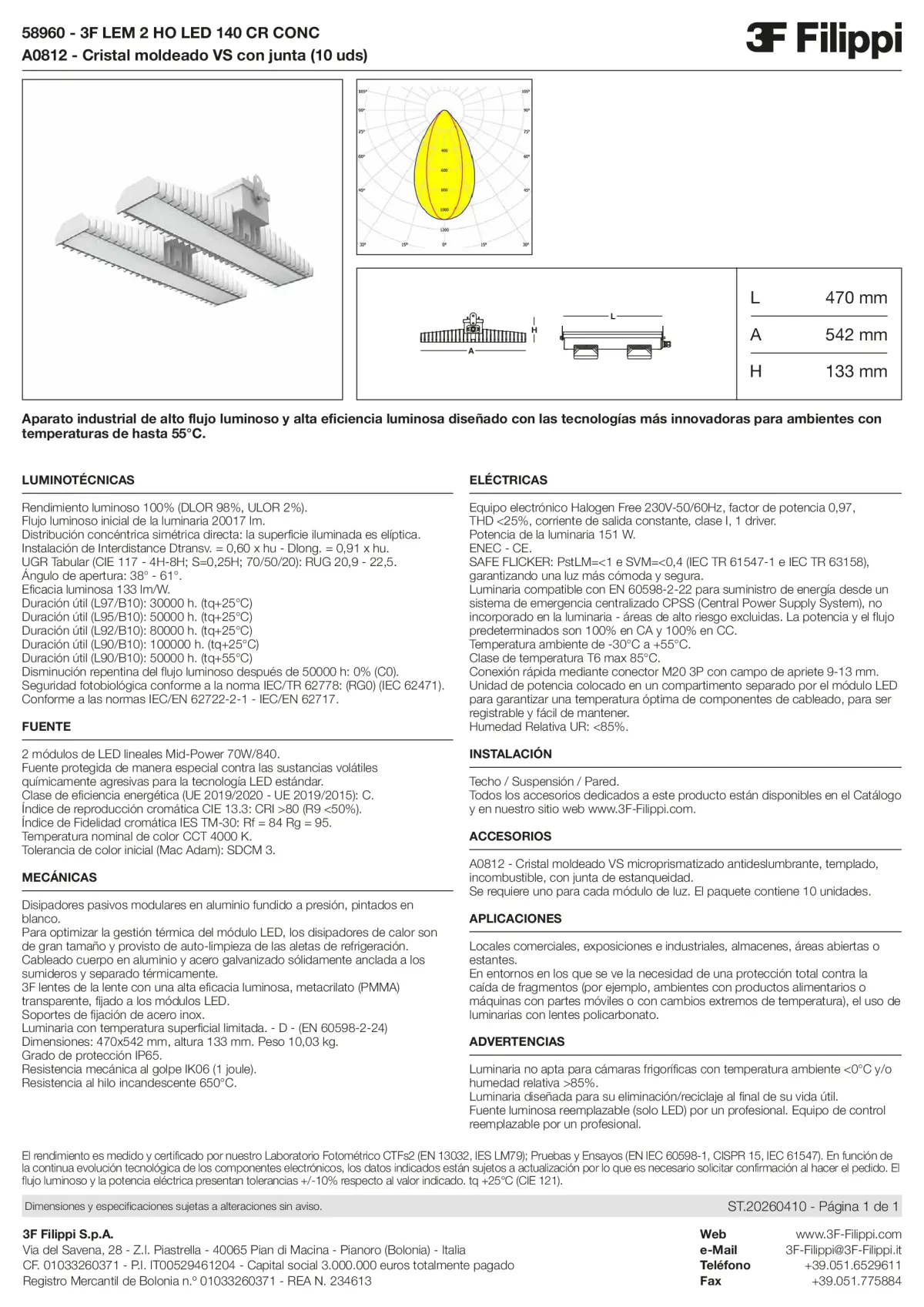 58960+A0812 - 3F LEM 2 HO LED 140 CR CONC + VS - Datasheet - es