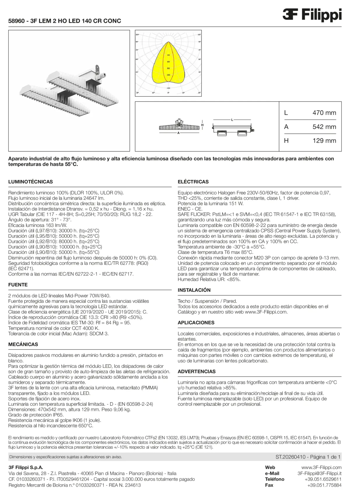 58960 - 3F LEM 2 HO LED 140 CR CONC - Datasheet - es