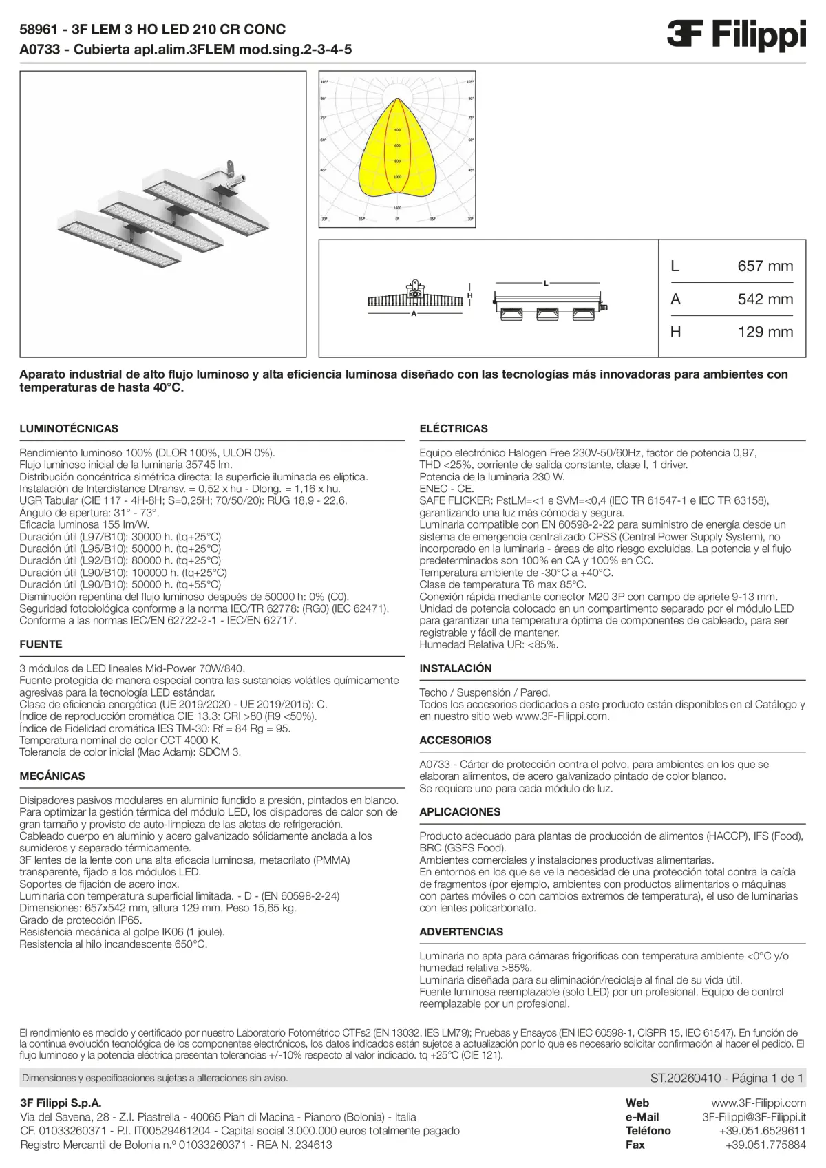 58961+A0733 - 3F LEM 3 HO LED 210 CR CONC + FOOD - Datasheet - es