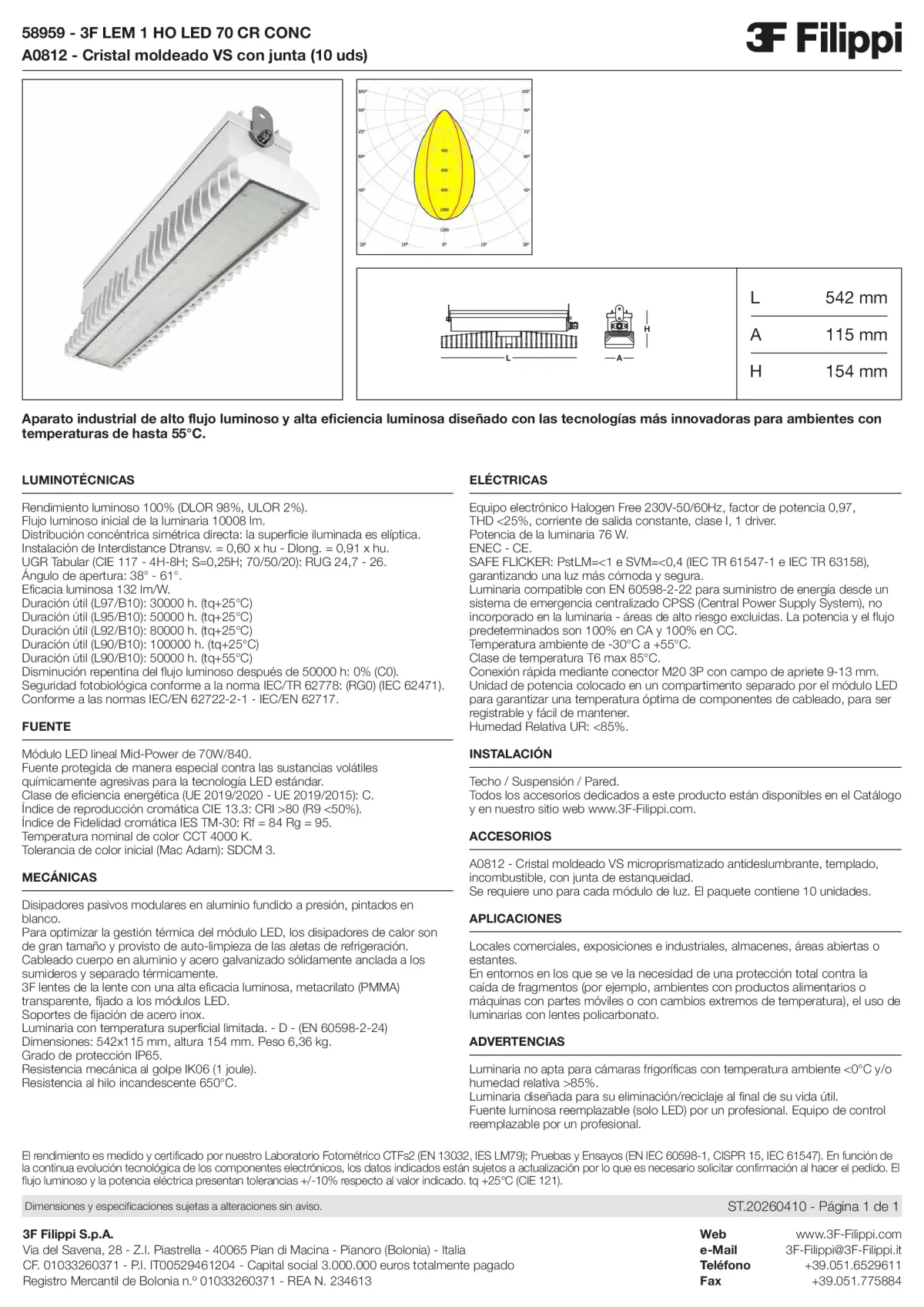 58959+A0812 - 3F LEM 1 HO LED 70 CR CONC + VS - Datasheet - es