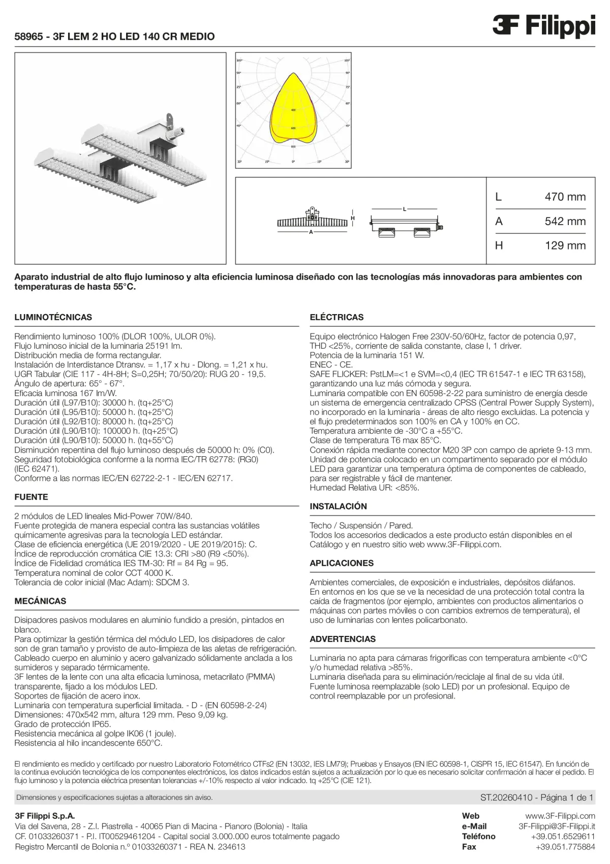 58965 - 3F LEM 2 HO LED 140 CR MEDIO - Datasheet - es