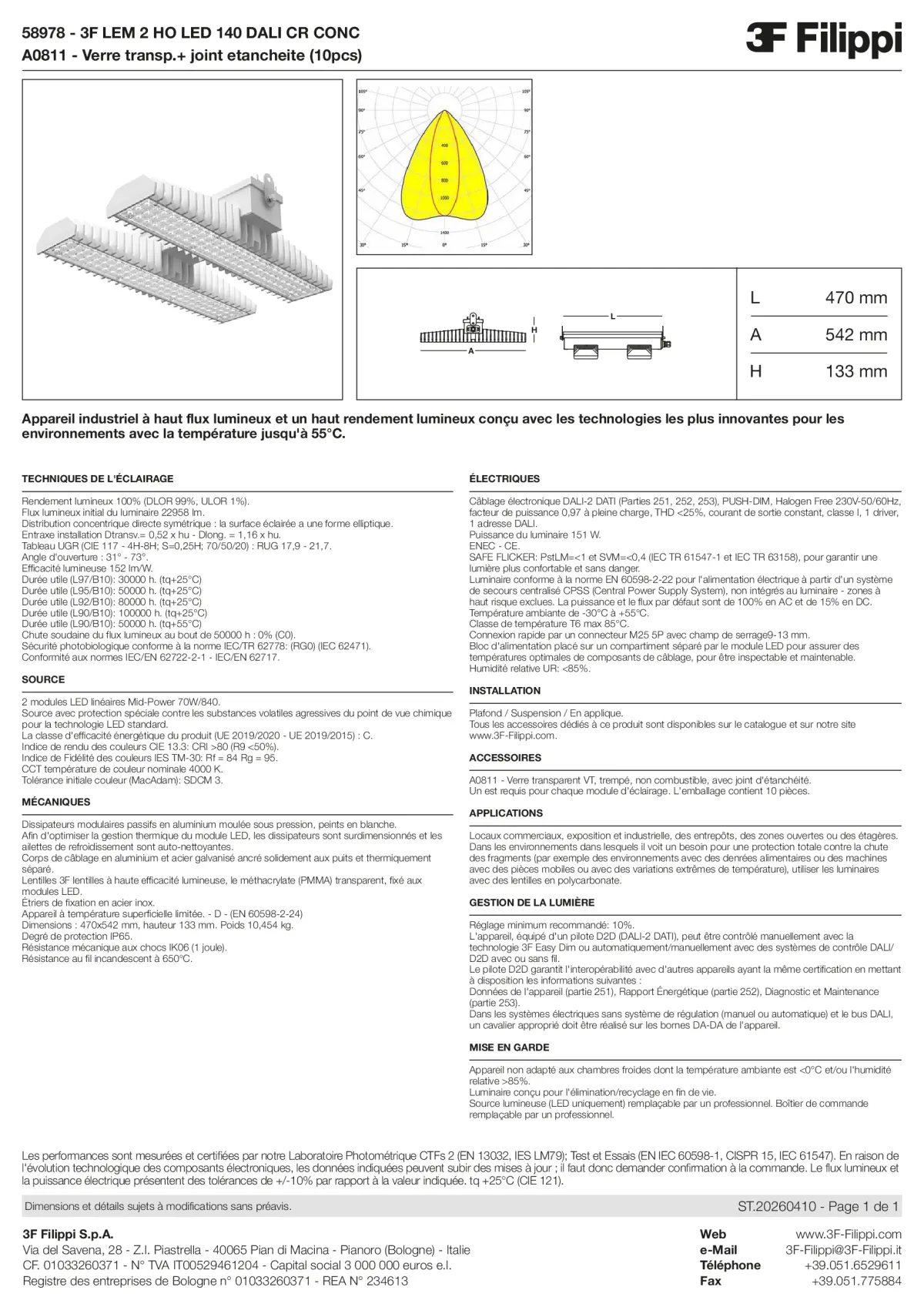 58978+A0811 - 3F LEM 2 HO LED 140 DALI CR CONC + VT - Datasheet - fr