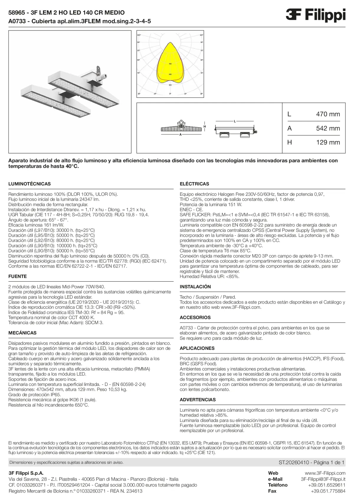 58965+A0733 - 3F LEM 2 HO LED 140 CR MEDIO + FOOD - Datasheet - es
