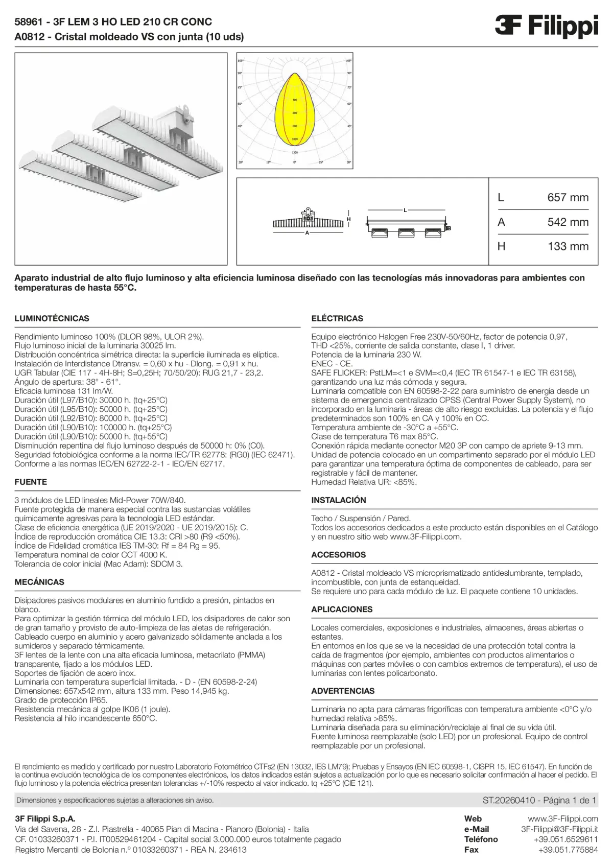 58961+A0812 - 3F LEM 3 HO LED 210 CR CONC + VS - Datasheet - es
