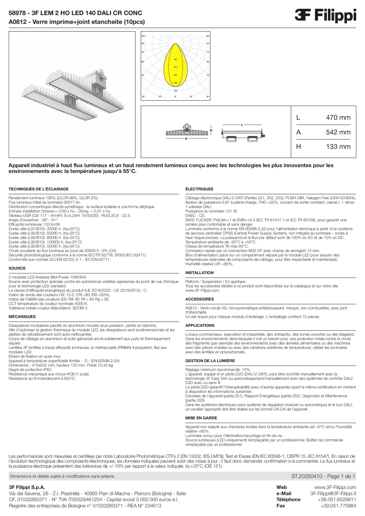 58978+A0812 - 3F LEM 2 HO LED 140 DALI CR CONC + VS - Datasheet - fr