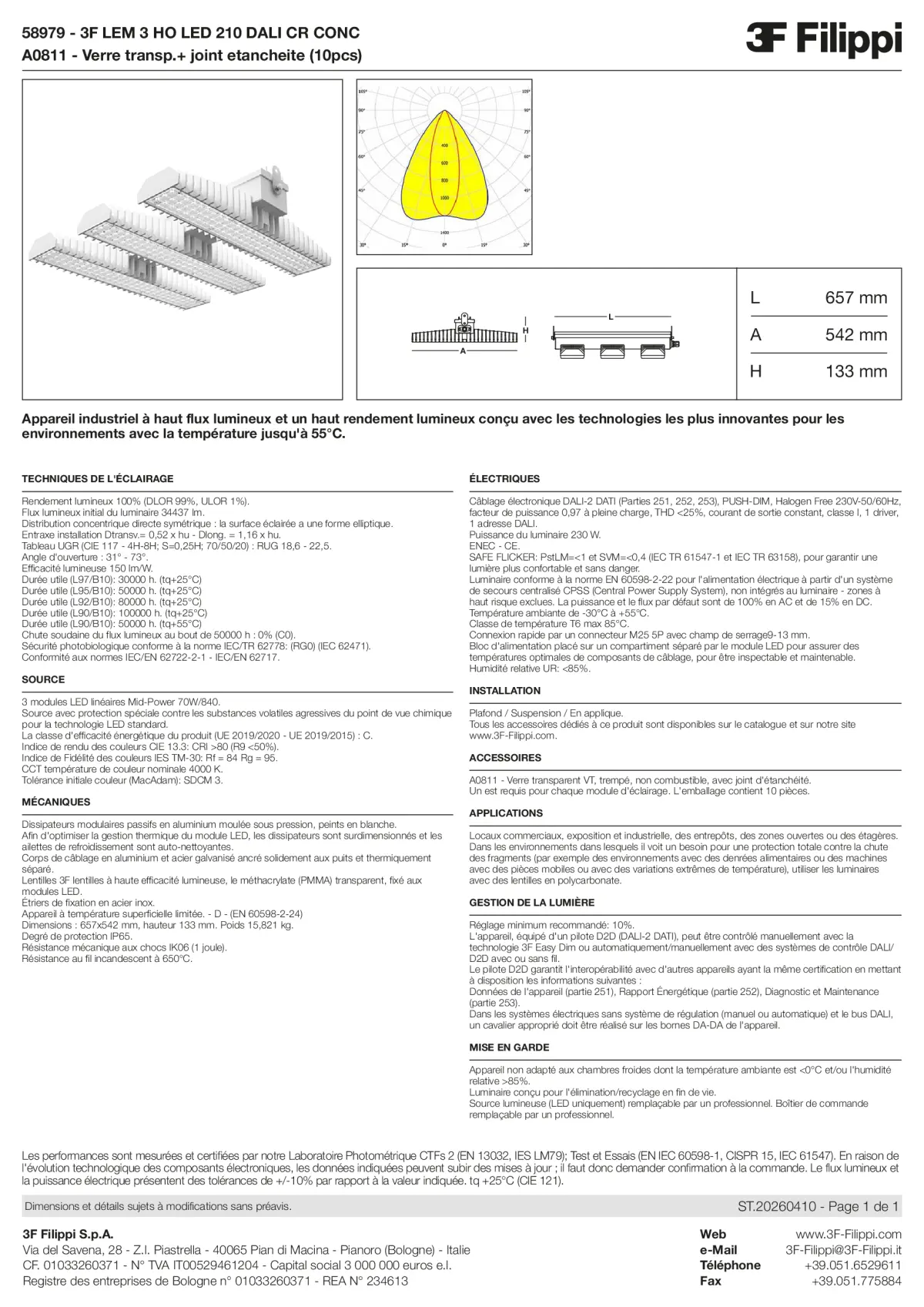 58979+A0811 - 3F LEM 3 HO LED 210 DALI CR CONC + VT - Datasheet - fr