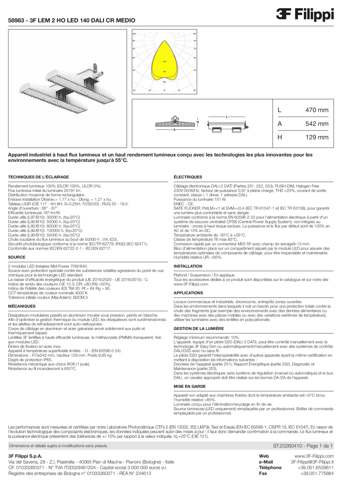 58983 - 3F LEM 2 HO LED 140 DALI CR MEDIO - Datasheet - fr