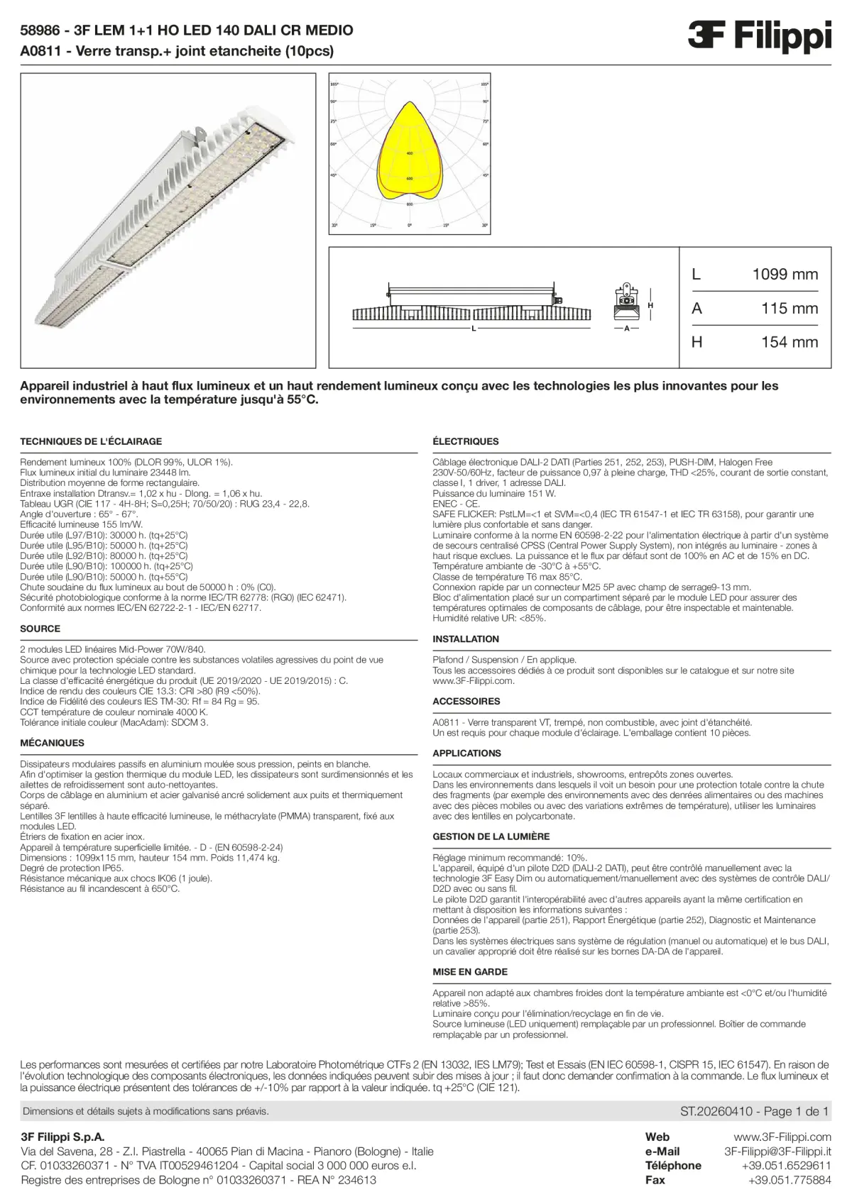 58986+A0811 - 3F LEM 1+1 HO LED 140 DALI CR MEDIO + VT - Datasheet - fr