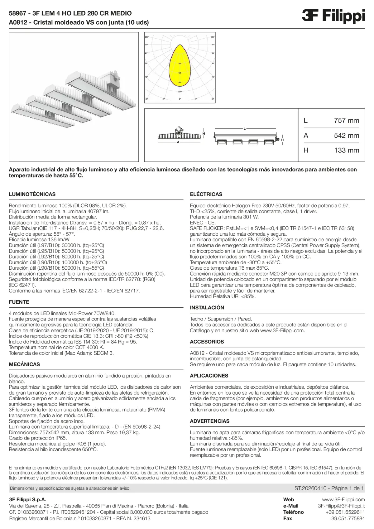 58967+A0812 - 3F LEM 4 HO LED 280 CR MEDIO + VS - Datasheet - es
