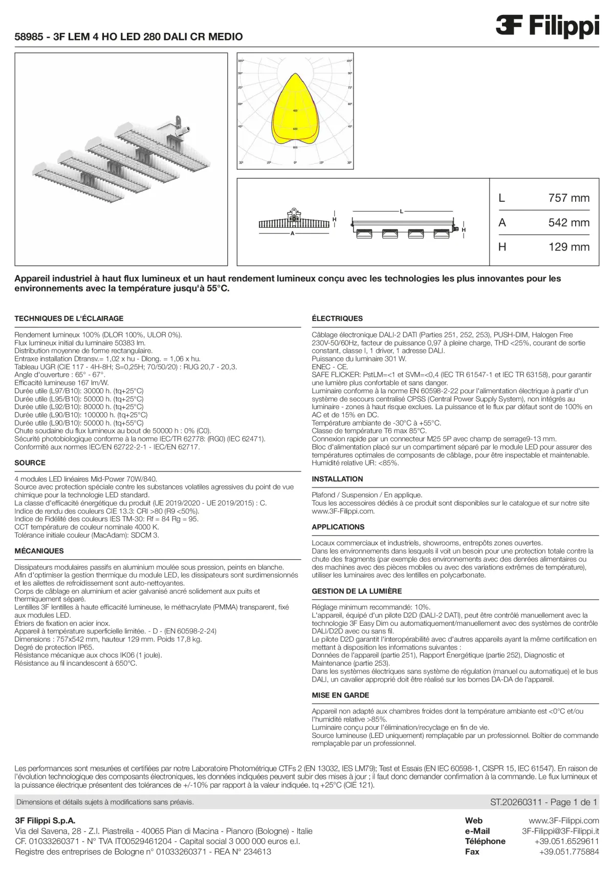 58985 - 3F LEM 4 HO LED 280 DALI CR MEDIO - Datasheet - fr