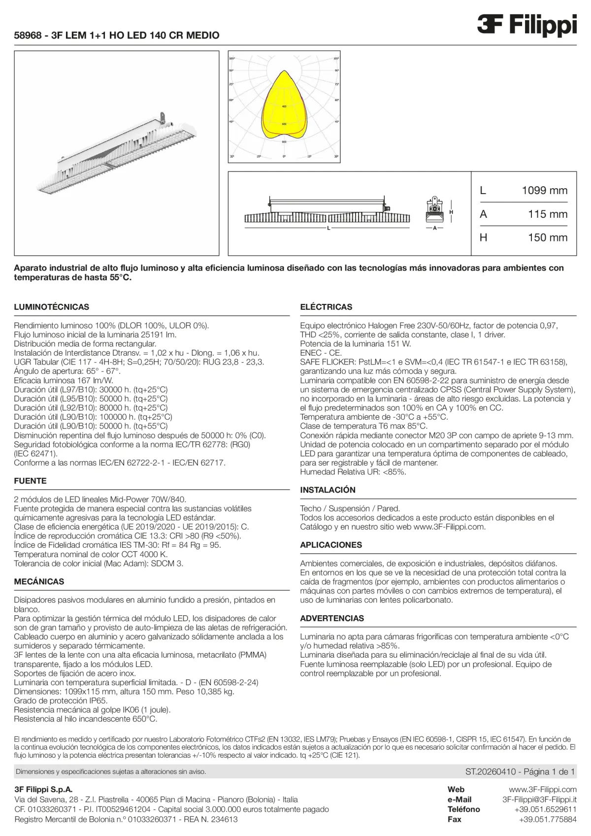 58968 - 3F LEM 1+1 HO LED 140 CR MEDIO - Datasheet - es