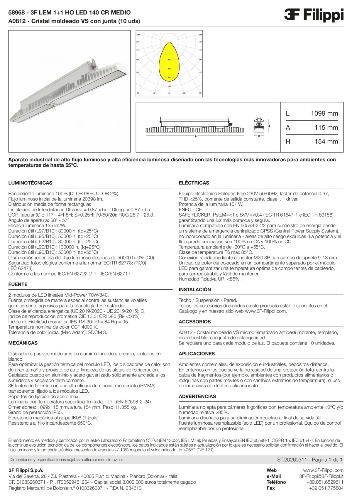 58968+A0812 - 3F LEM 1+1 HO LED 140 CR MEDIO + VS - Datasheet - es