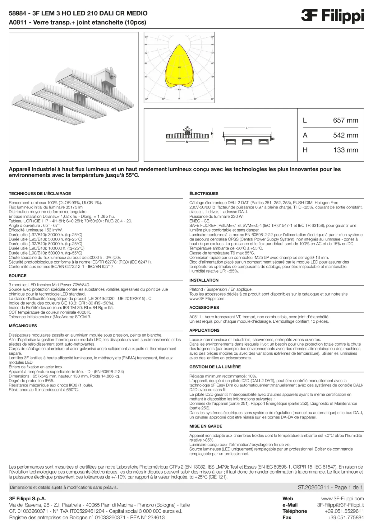 58984+A0811 - 3F LEM 3 HO LED 210 DALI CR MEDIO + VT - Datasheet - fr
