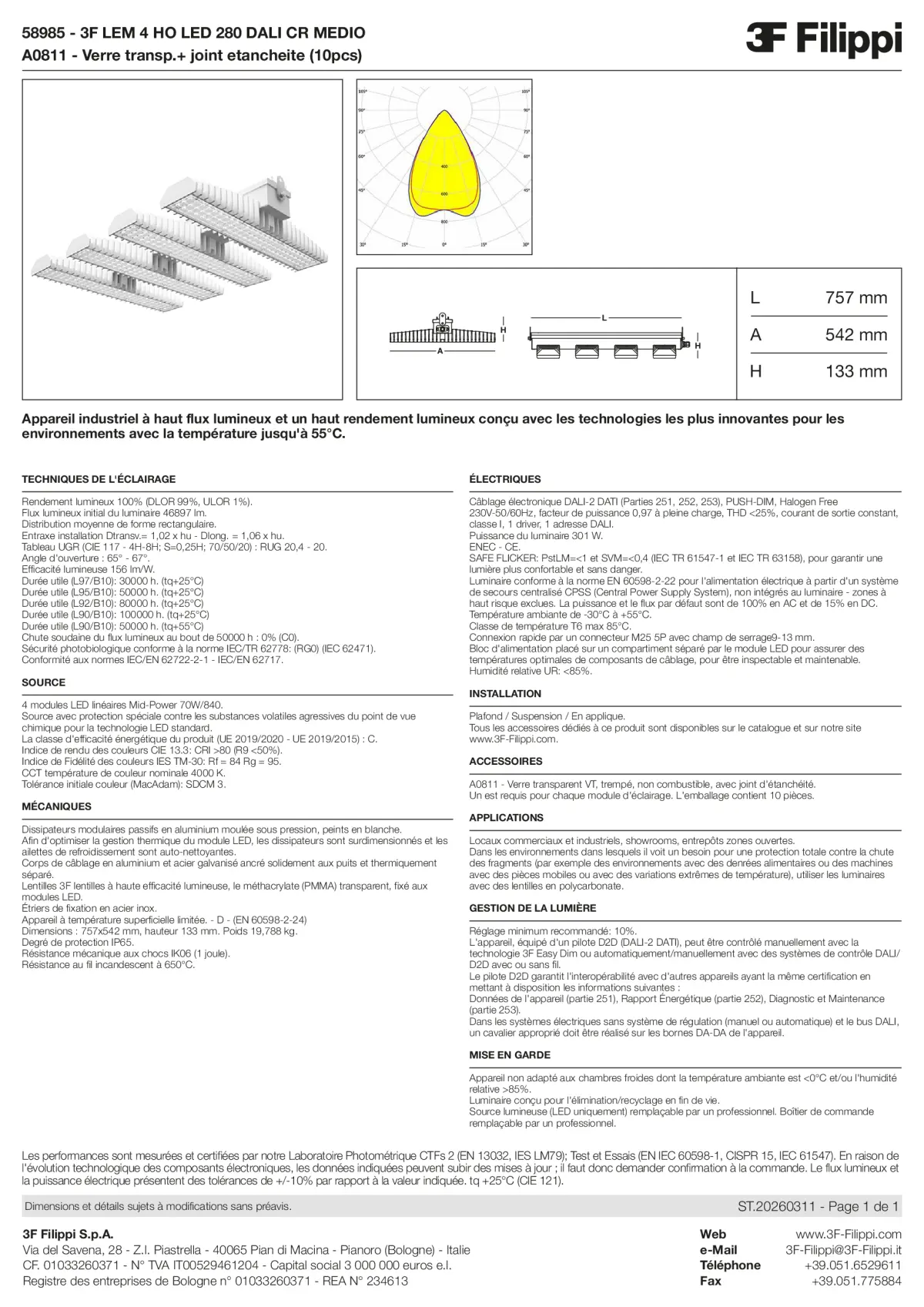 58985+A0811 - 3F LEM 4 HO LED 280 DALI CR MEDIO + VT - Datasheet - fr
