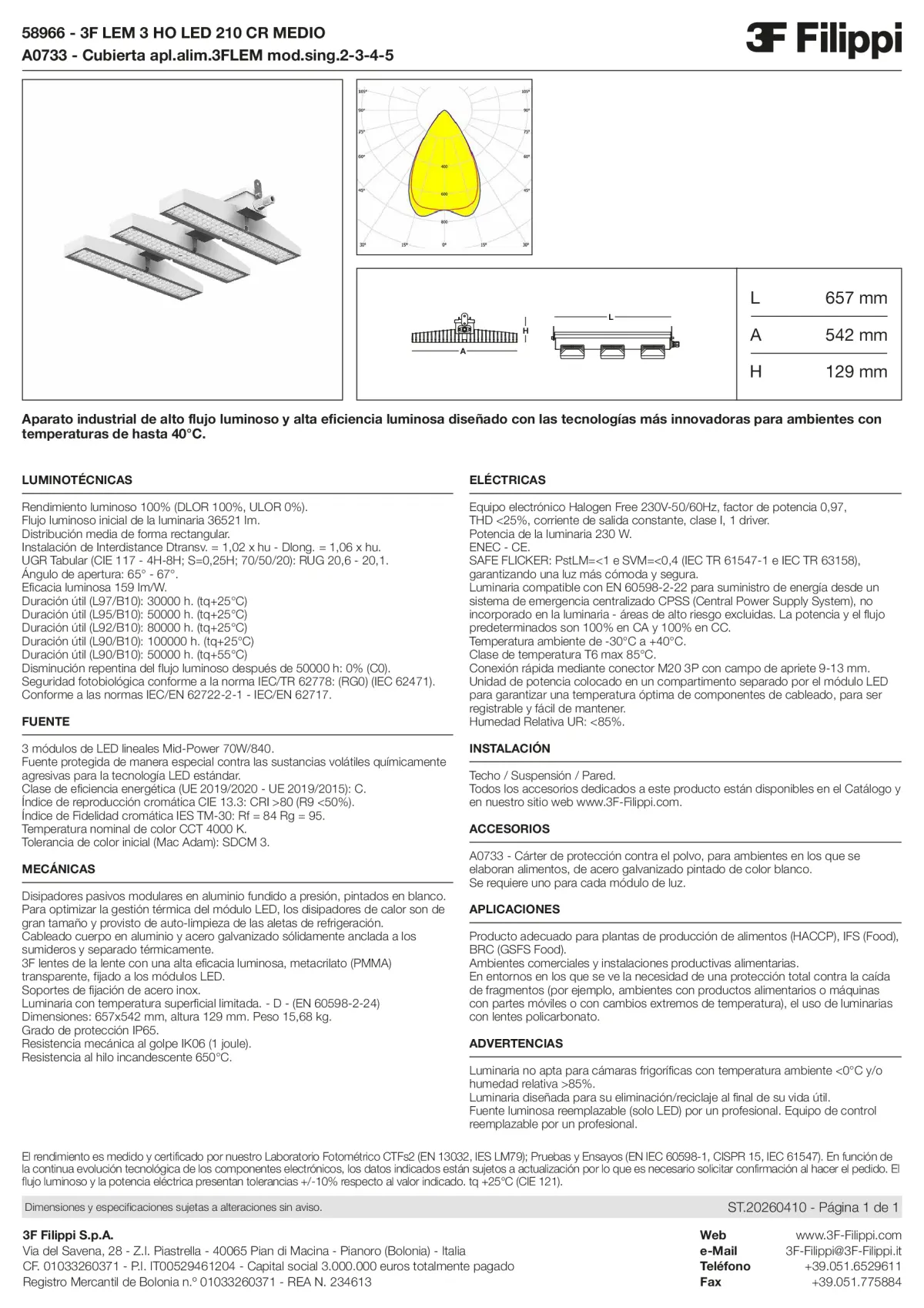 58966+A0733 - 3F LEM 3 HO LED 210 CR MEDIO + FOOD - Datasheet - es