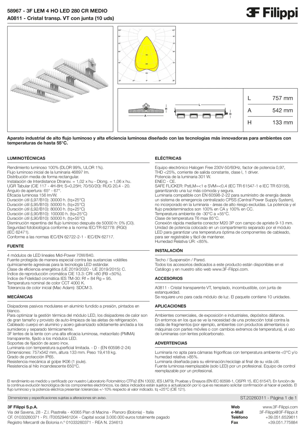 58967+A0811 - 3F LEM 4 HO LED 280 CR MEDIO + VT - Datasheet - es