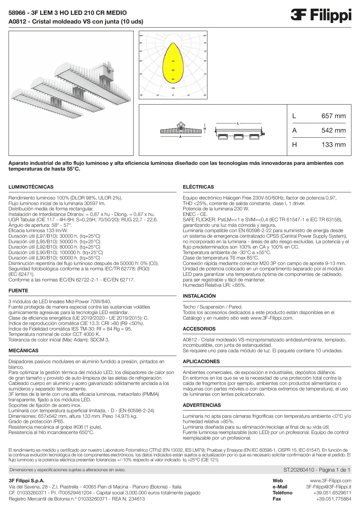 58966+A0812 - 3F LEM 3 HO LED 210 CR MEDIO + VS - Datasheet - es