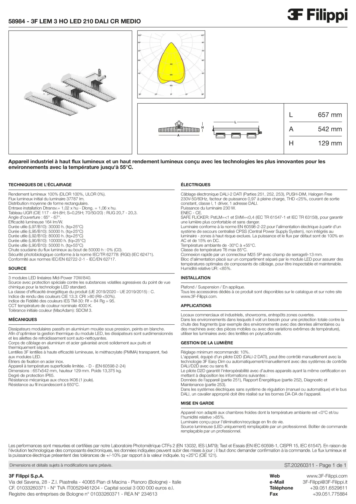 58984 - 3F LEM 3 HO LED 210 DALI CR MEDIO - Datasheet - fr