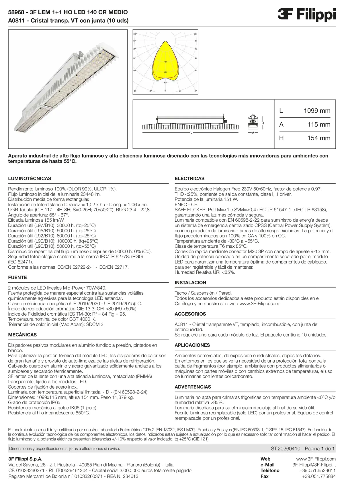 58968+A0811 - 3F LEM 1+1 HO LED 140 CR MEDIO + VT - Datasheet - es