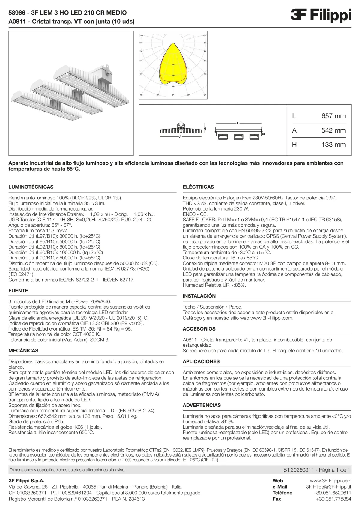 58966+A0811 - 3F LEM 3 HO LED 210 CR MEDIO + VT - Datasheet - es
