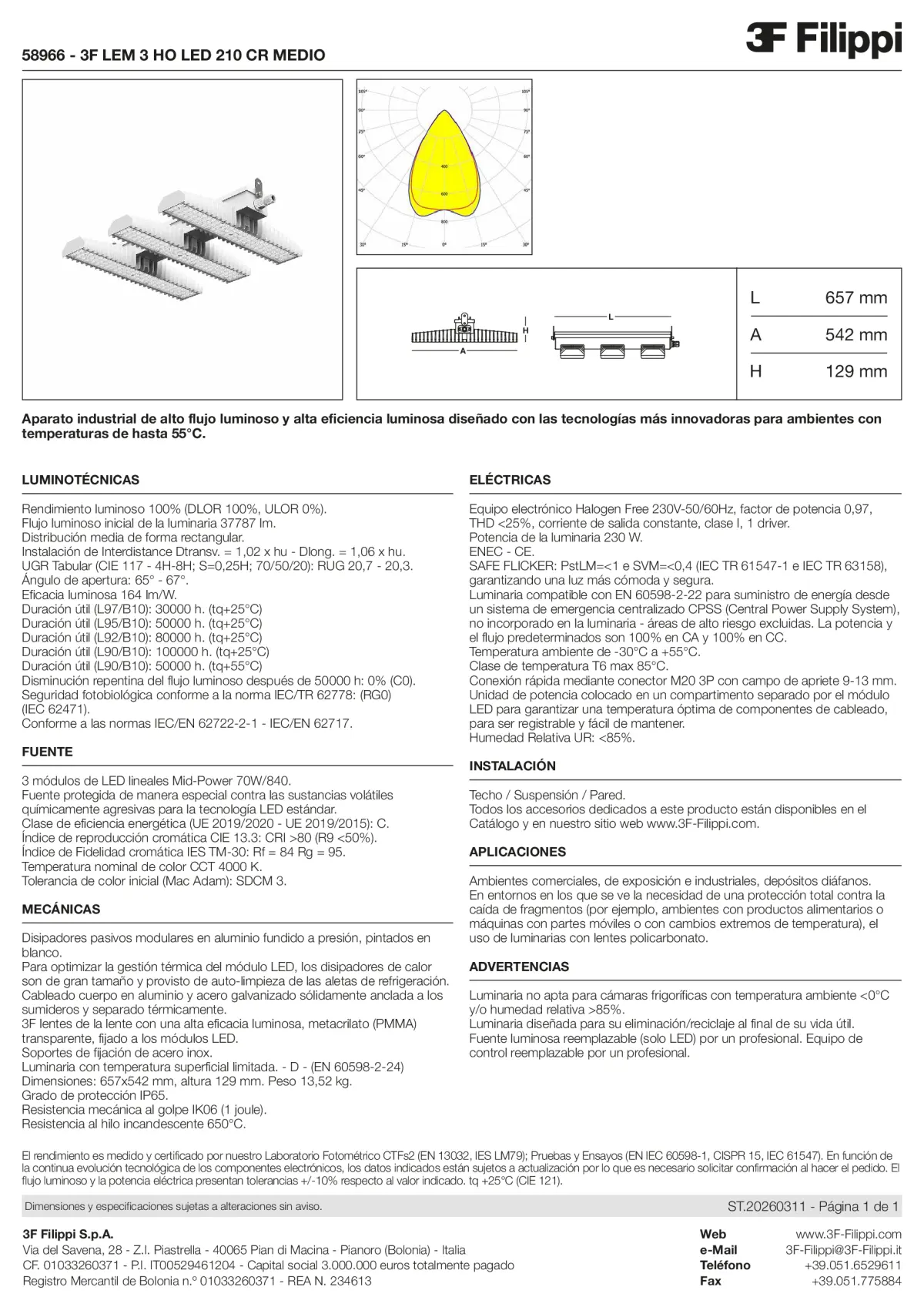 58966 - 3F LEM 3 HO LED 210 CR MEDIO - Datasheet - es