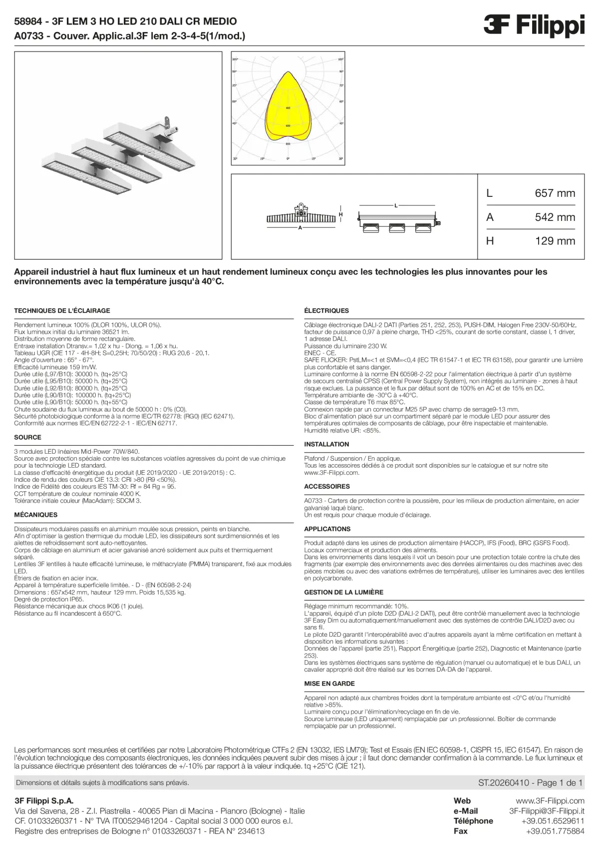 58984+A0733 - 3F LEM 3 HO LED 210 DALI CR MEDIO + FOOD - Datasheet - fr