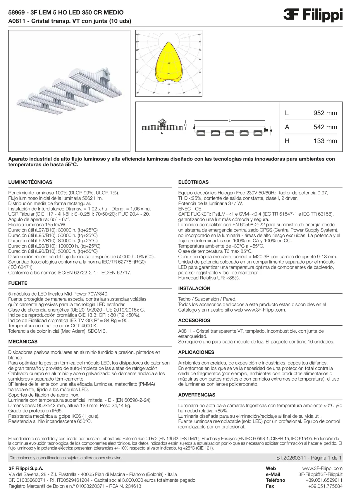 58969+A0811 - 3F LEM 5 HO LED 350 CR MEDIO + VT - Datasheet - es