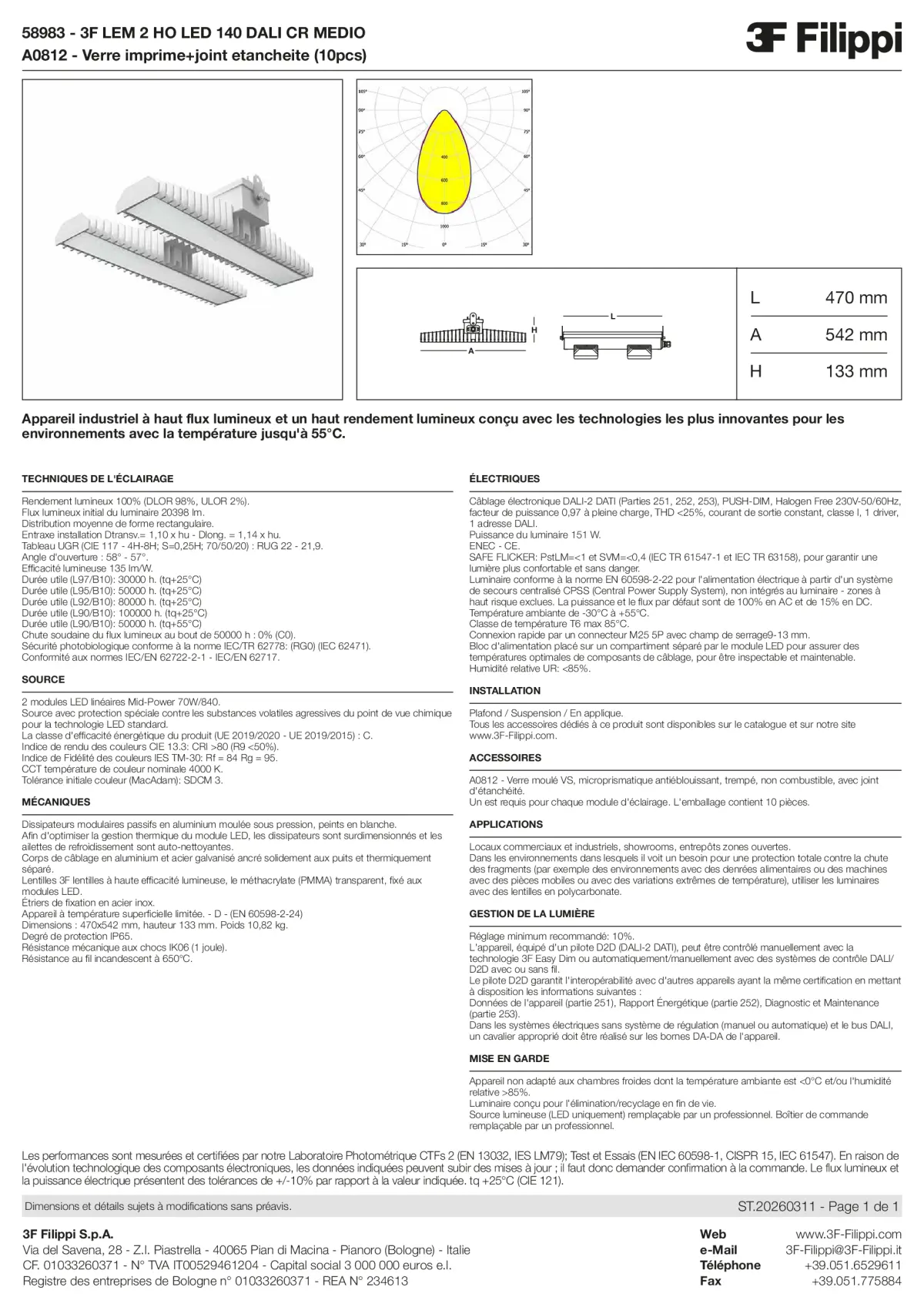 58983+A0812 - 3F LEM 2 HO LED 140 DALI CR MEDIO + VS - Datasheet - fr