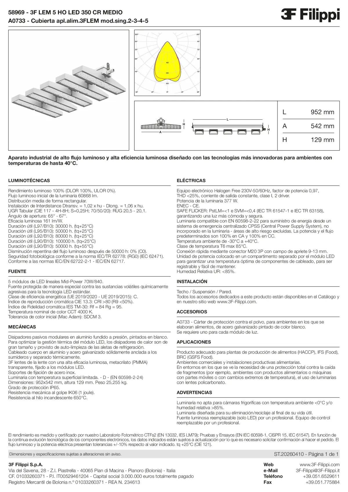 58969+A0733 - 3F LEM 5 HO LED 350 CR MEDIO + FOOD - Datasheet - es