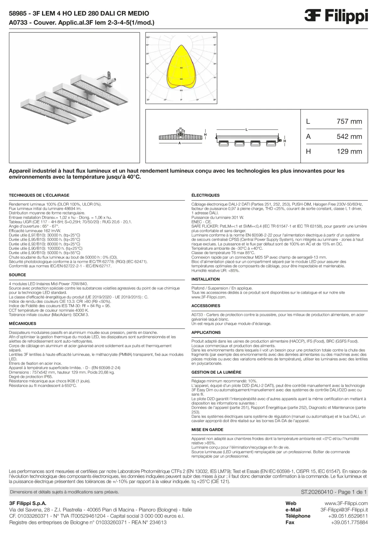 58985+A0733 - 3F LEM 4 HO LED 280 DALI CR MEDIO + FOOD - Datasheet - fr