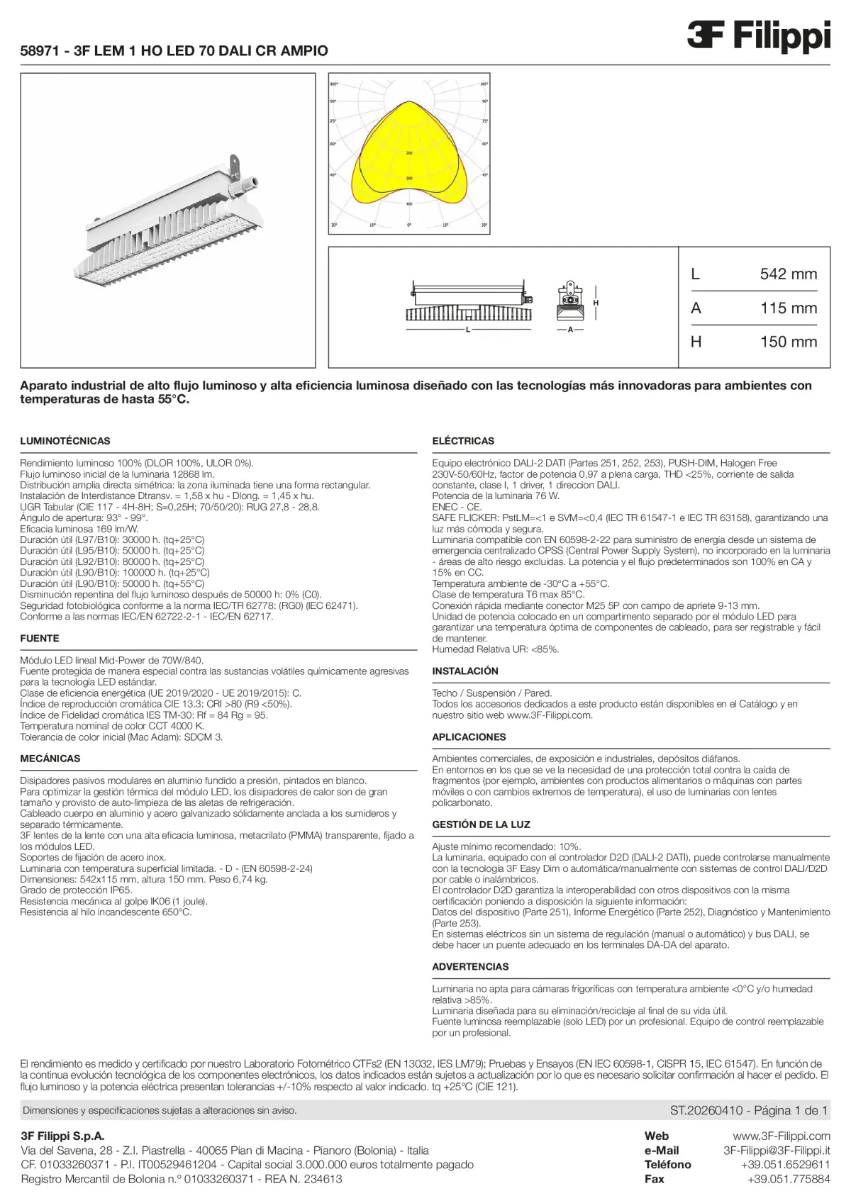 58971 - 3F LEM 1 HO LED 70 DALI CR AMPIO - Datasheet - es