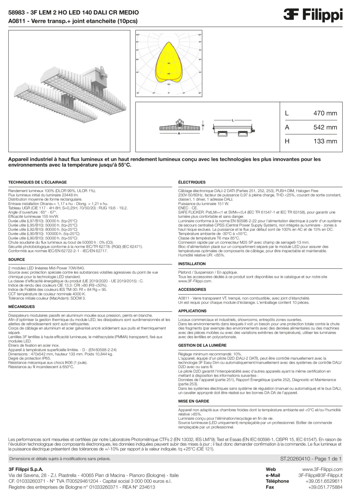 58983+A0811 - 3F LEM 2 HO LED 140 DALI CR MEDIO + VT - Datasheet - fr