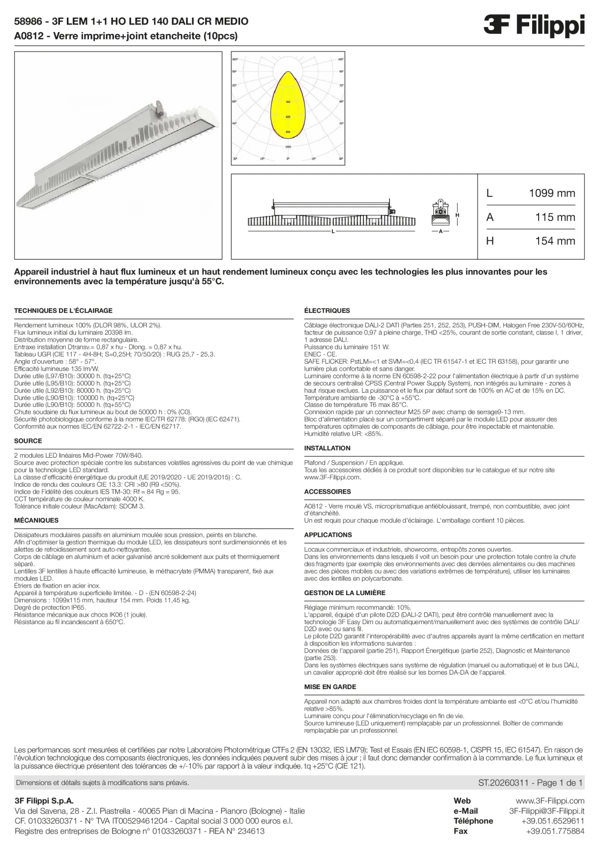 58986+A0812 - 3F LEM 1+1 HO LED 140 DALI CR MEDIO + VS - Datasheet - fr
