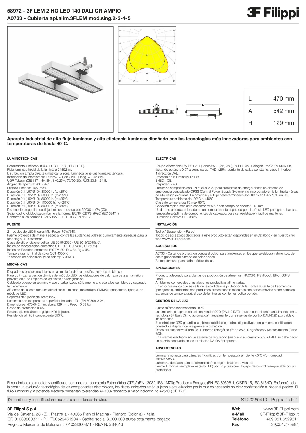 58972+A0733 - 3F LEM 2 HO LED 140 DALI CR AMPIO + FOOD - Datasheet - es